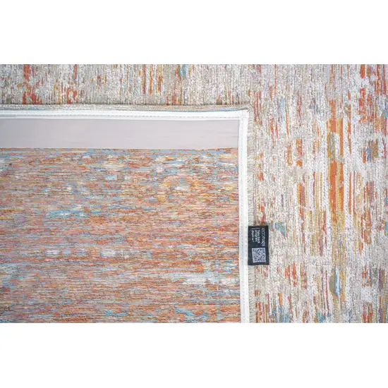 Gray White And Orange Tribal Washable Area Rug With UV Protection Photo 6