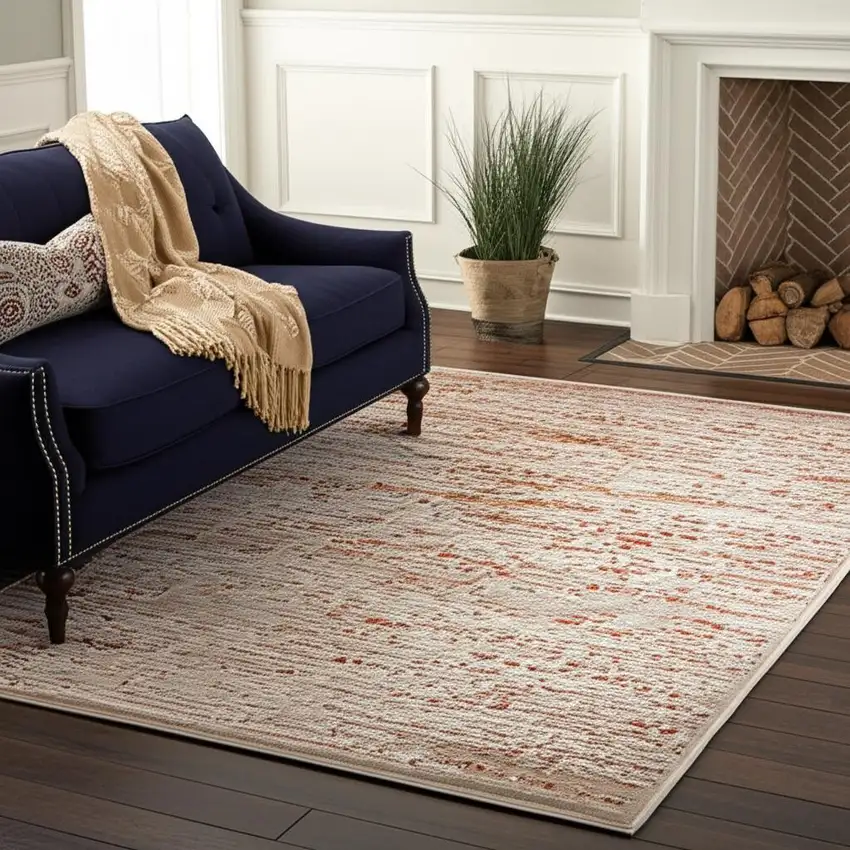 Gray White And Orange Tribal Washable Area Rug With UV Protection Photo 1