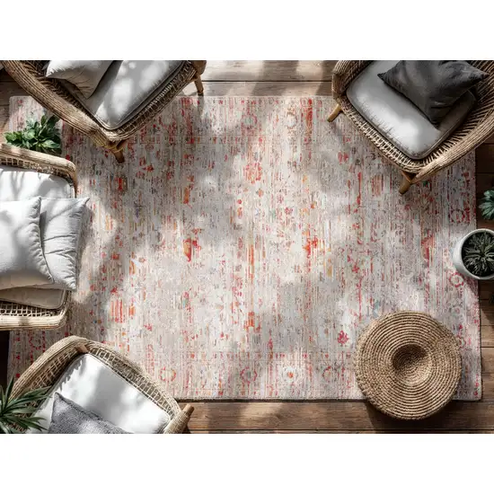 Gray White And Orange Tribal Washable Area Rug With UV Protection Photo 3