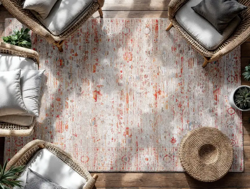 Gray White And Orange Tribal Washable Area Rug With UV Protection Photo 3