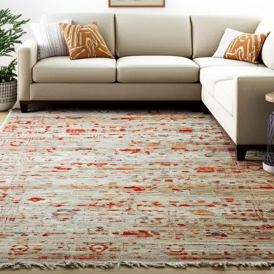 Gray White And Orange Tribal Washable Area Rug With UV Protection Photo 1