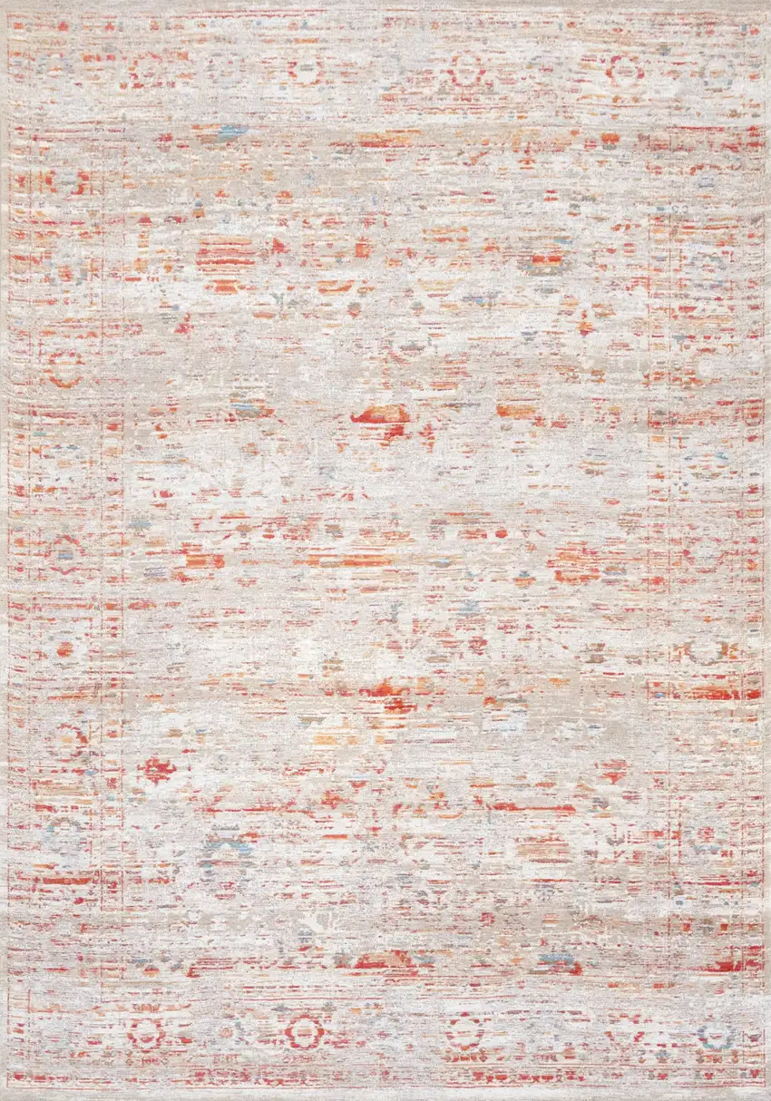 Gray White And Orange Tribal Washable Area Rug With UV Protection Photo 2