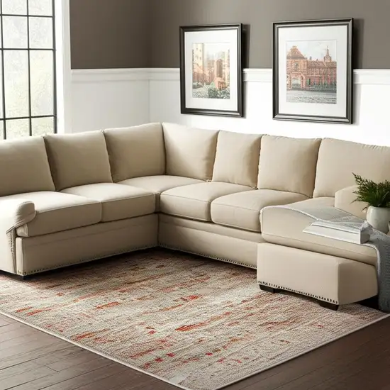 Gray White And Orange Tribal Washable Area Rug With UV Protection Photo 1