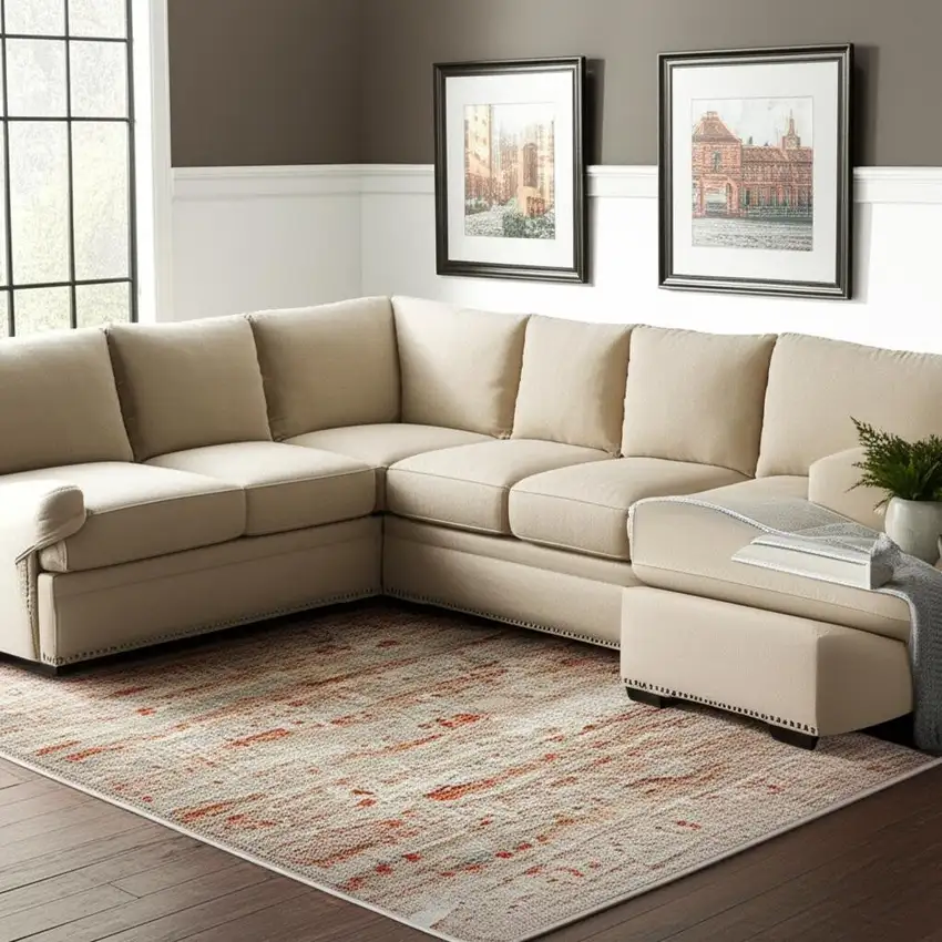 Gray White And Orange Tribal Washable Area Rug With UV Protection Photo 1