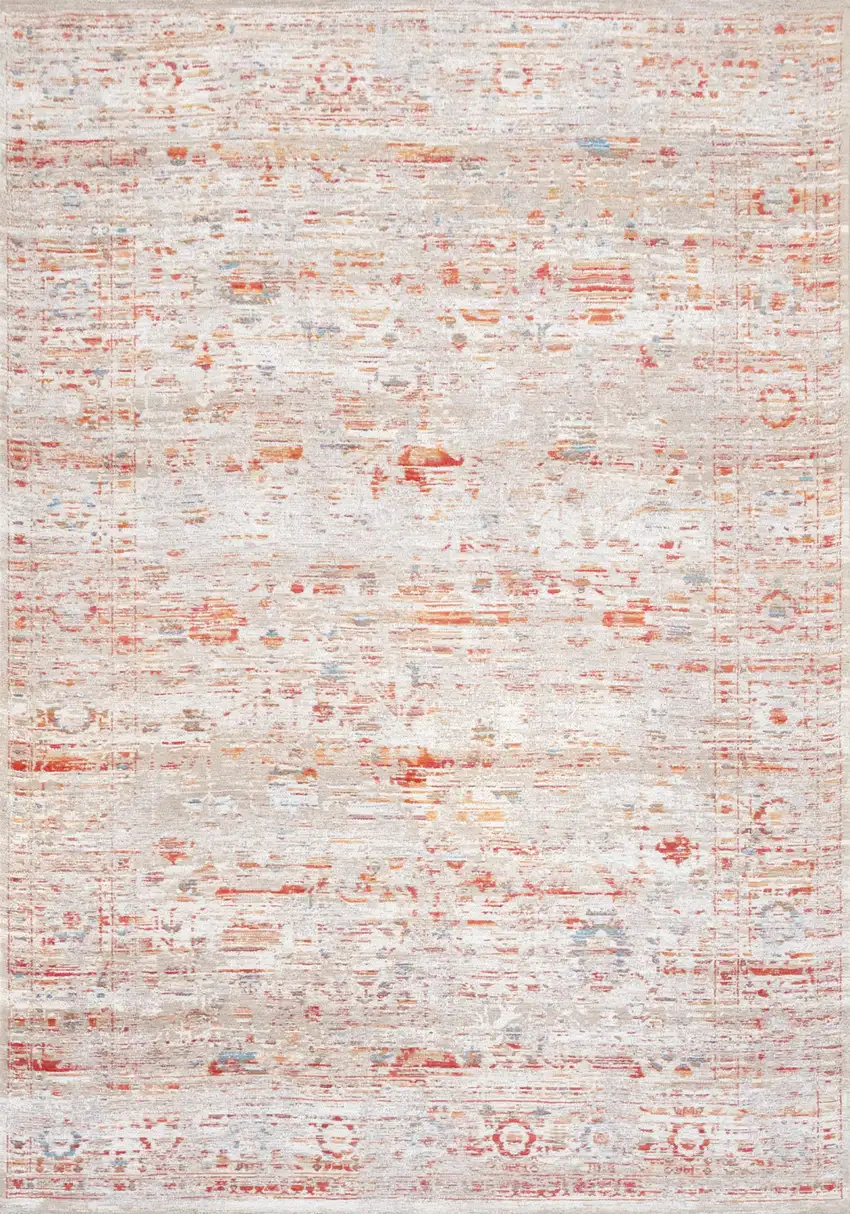 Gray White And Orange Tribal Washable Area Rug With UV Protection Photo 8