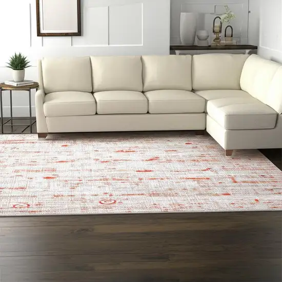 Gray White And Orange Tribal Washable Area Rug With UV Protection Photo 1