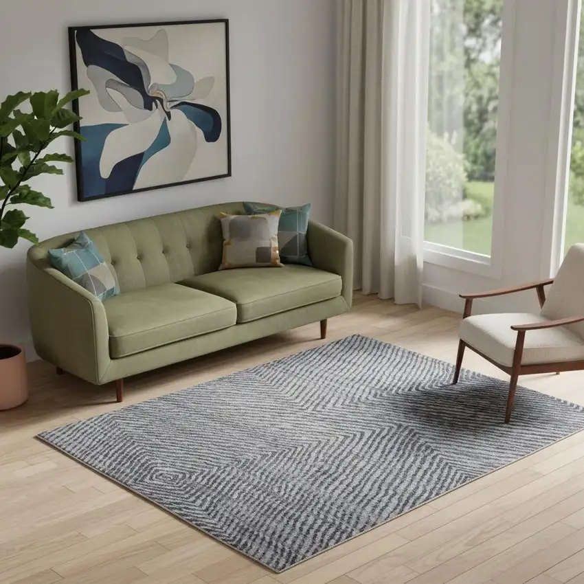 Gray Wool Abstract Hand Knotted Area Rug Photo 1