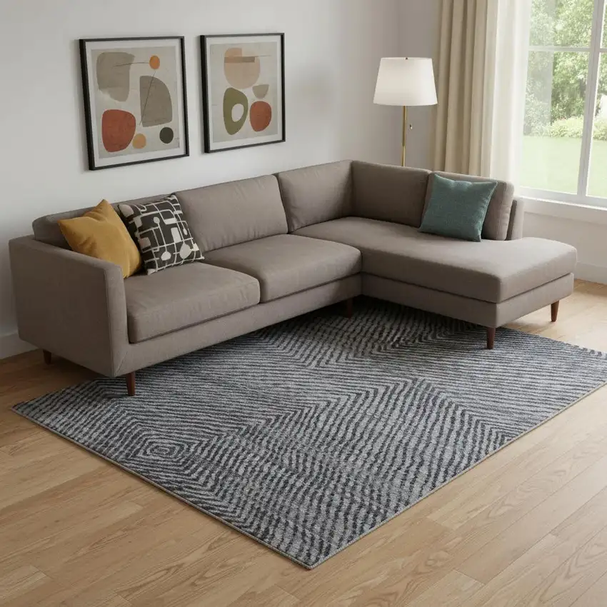 Gray Wool Abstract Hand Knotted Area Rug Photo 1