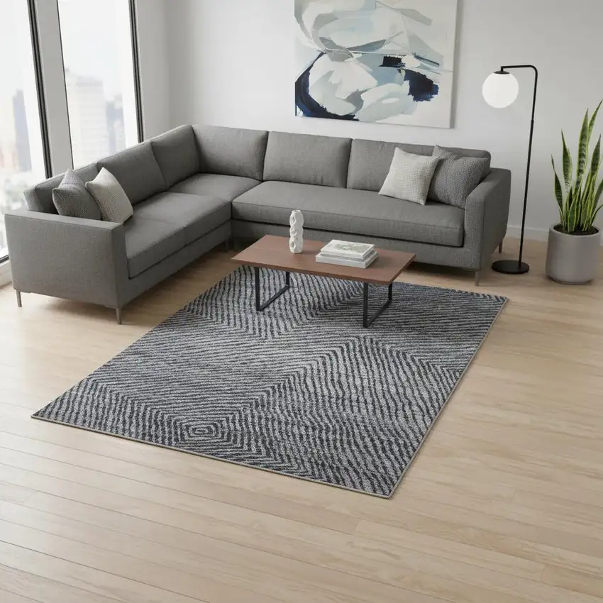 Gray Wool Abstract Hand Knotted Area Rug Photo 1