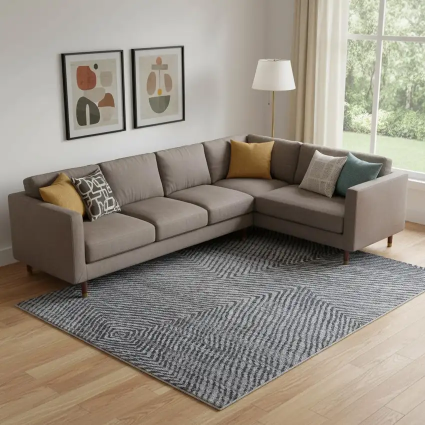 Gray Wool Abstract Hand Knotted Area Rug Photo 1