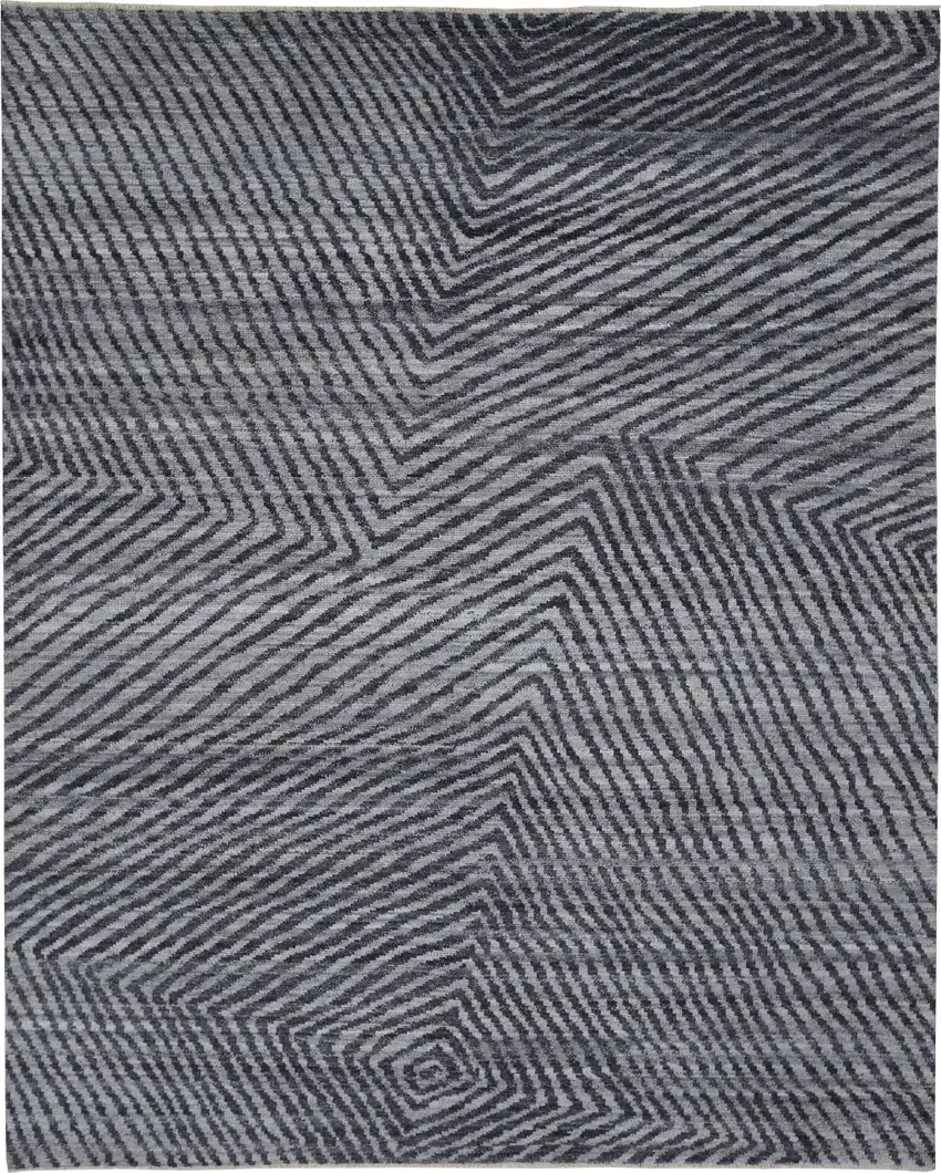 Gray Wool Abstract Hand Knotted Area Rug Photo 9