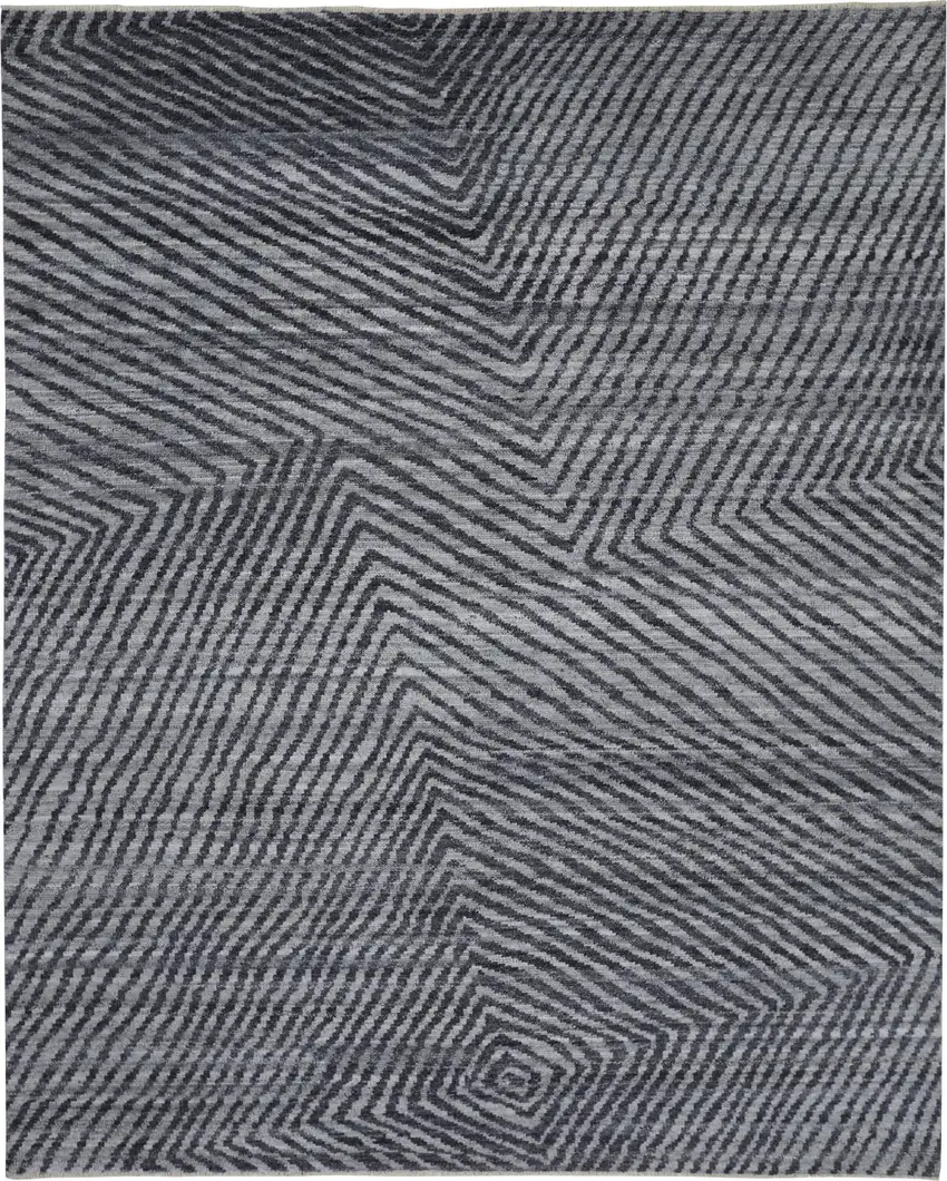 Gray Wool Abstract Hand Knotted Area Rug Photo 2