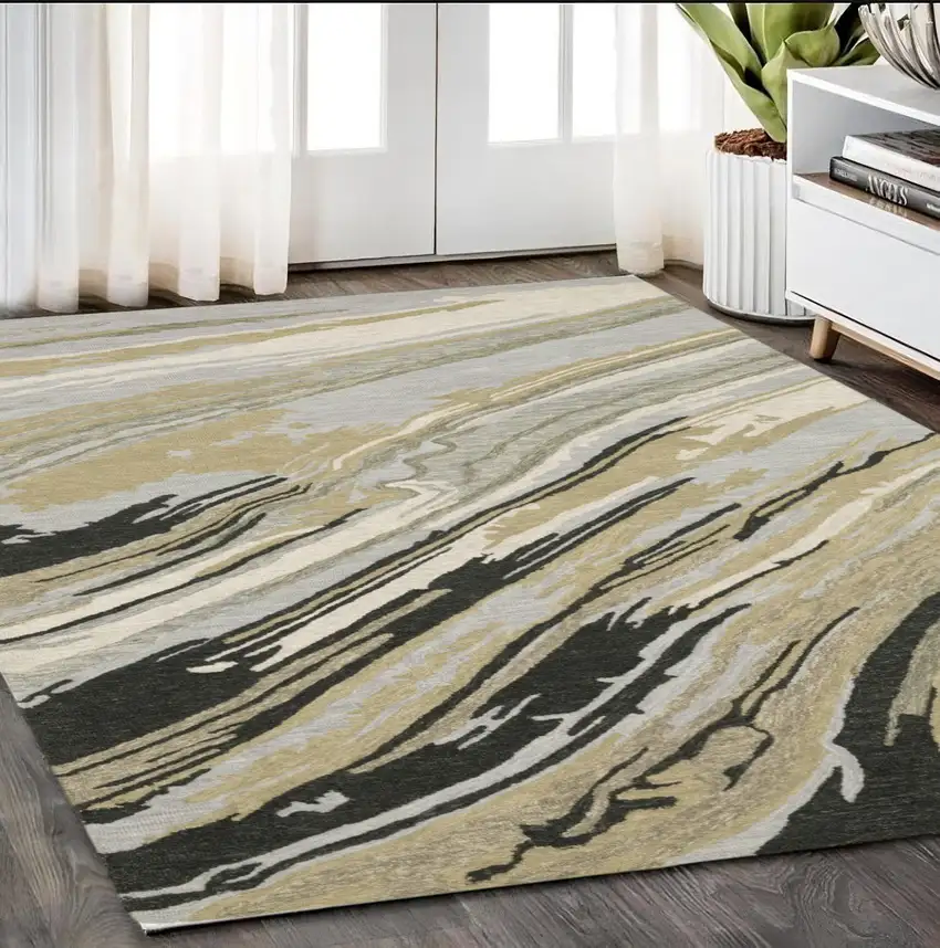 Gray Wool Abstract Hand Tufted Area Rug Photo 1