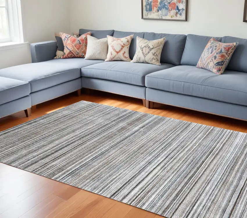 Gray Wool Blend Abstract Stripe Hand Loomed Area Rug Photo 1