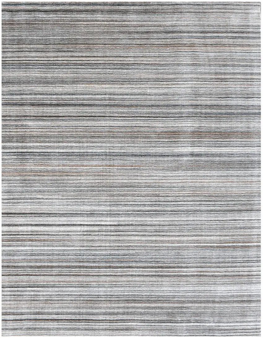 Gray Wool Blend Abstract Stripe Hand Loomed Area Rug Photo 2