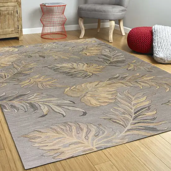 Gray Wool Botanical Leaves Hand Tufted Area Rug Photo 6