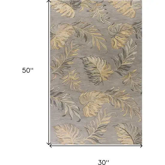 Gray Wool Botanical Leaves Hand Tufted Area Rug Photo 7