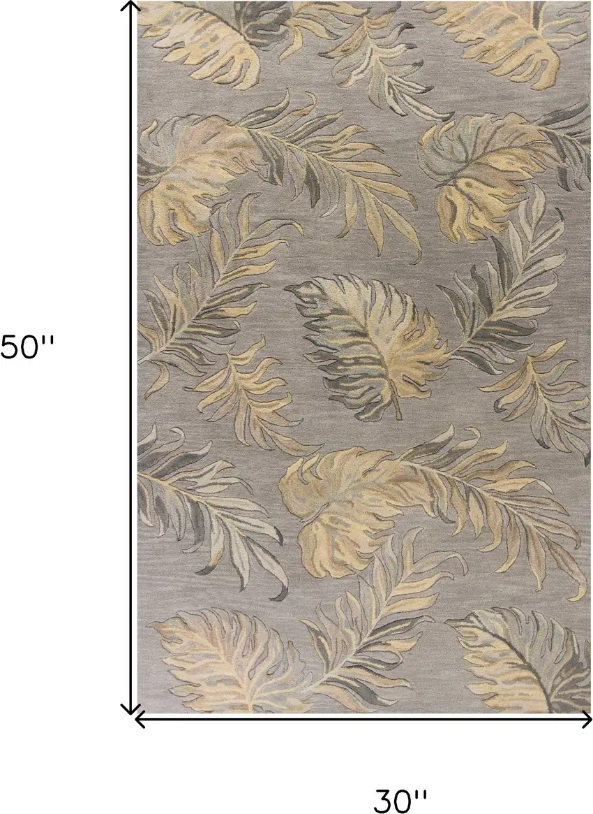 Gray Wool Botanical Leaves Hand Tufted Area Rug Photo 7
