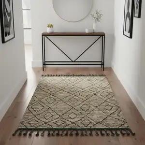 Photo of Gray Wool Geometric Hand Knotted Area Rug