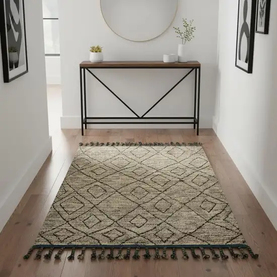 Gray Wool Geometric Hand Knotted Area Rug Photo 1