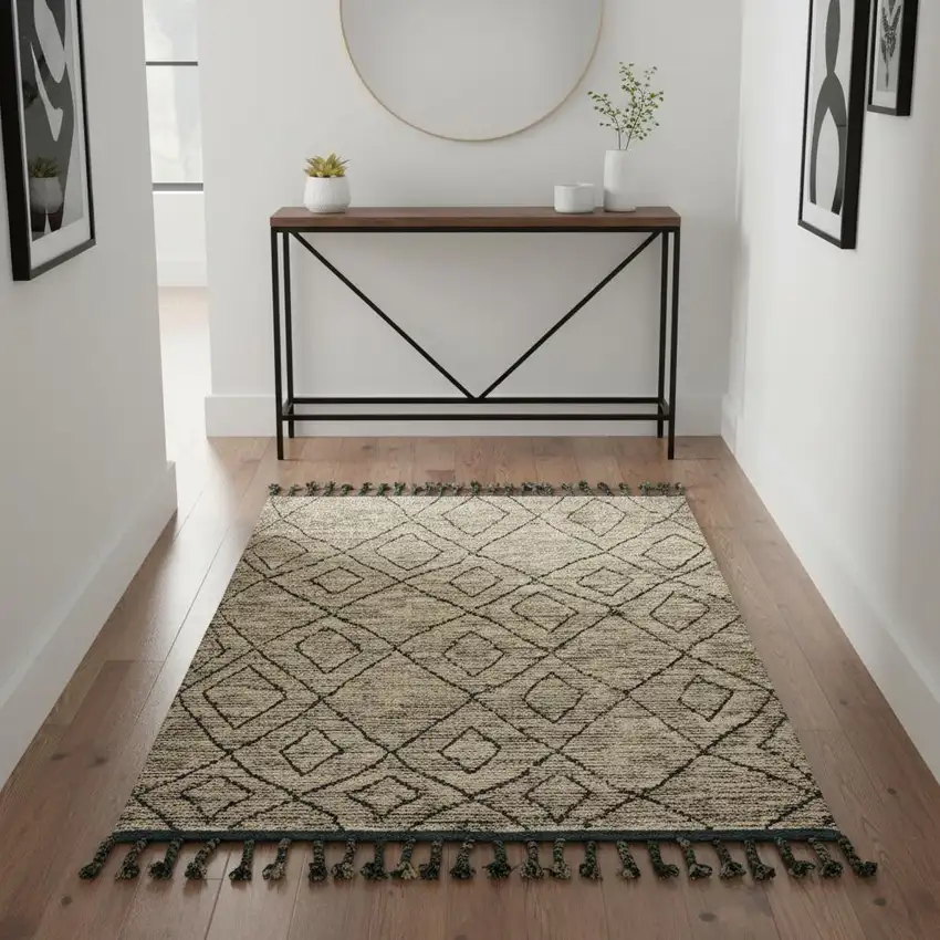 Gray Wool Geometric Hand Knotted Area Rug Photo 1