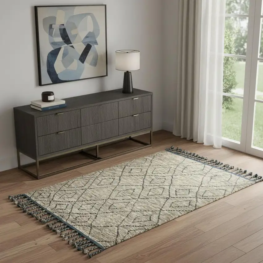 Gray Wool Geometric Hand Knotted Area Rug Photo 1