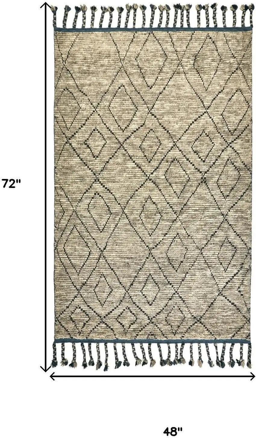 Gray Wool Geometric Hand Knotted Area Rug Photo 3