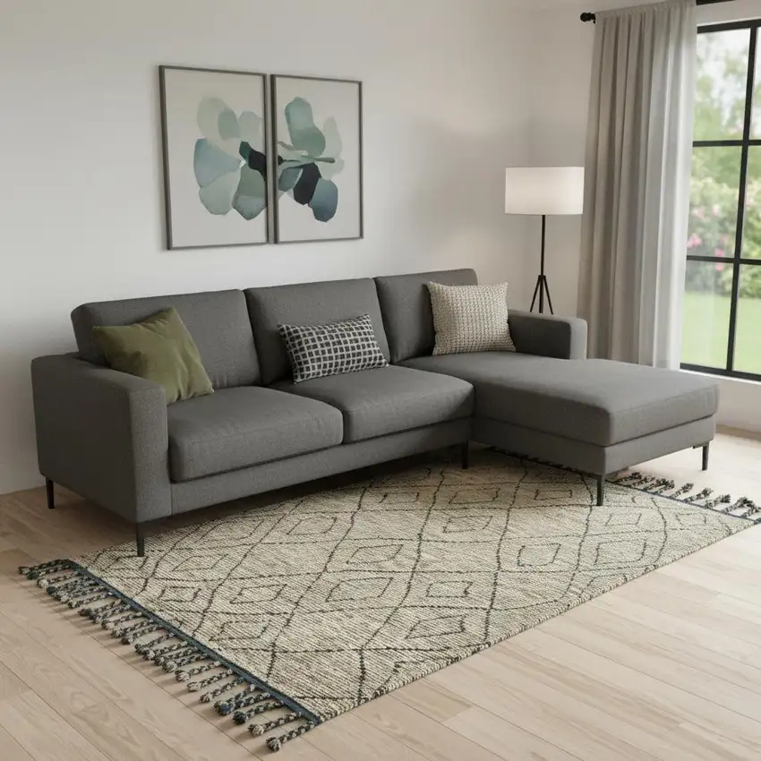 Gray Wool Geometric Hand Knotted Area Rug Photo 1