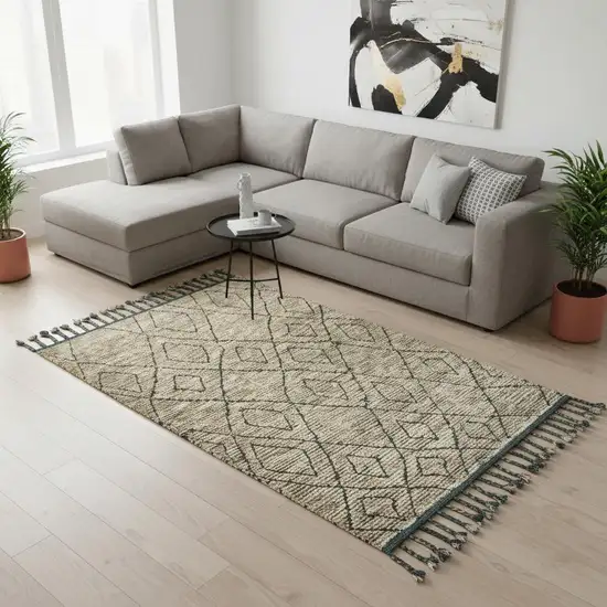 Gray Wool Geometric Hand Knotted Area Rug Photo 1
