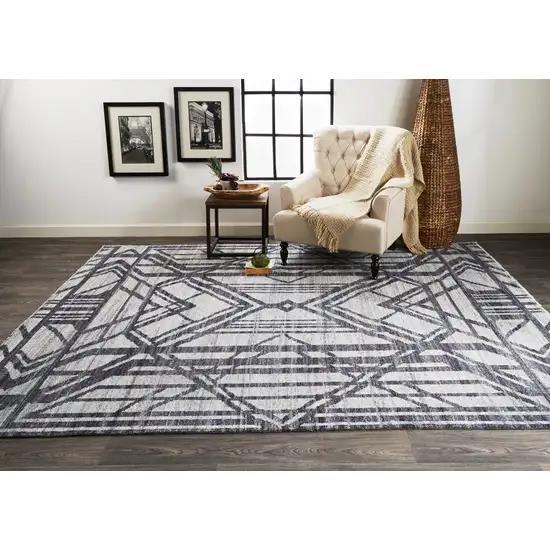 Gray And Blue Wool Geometric Hand Knotted Area Rug Photo 9