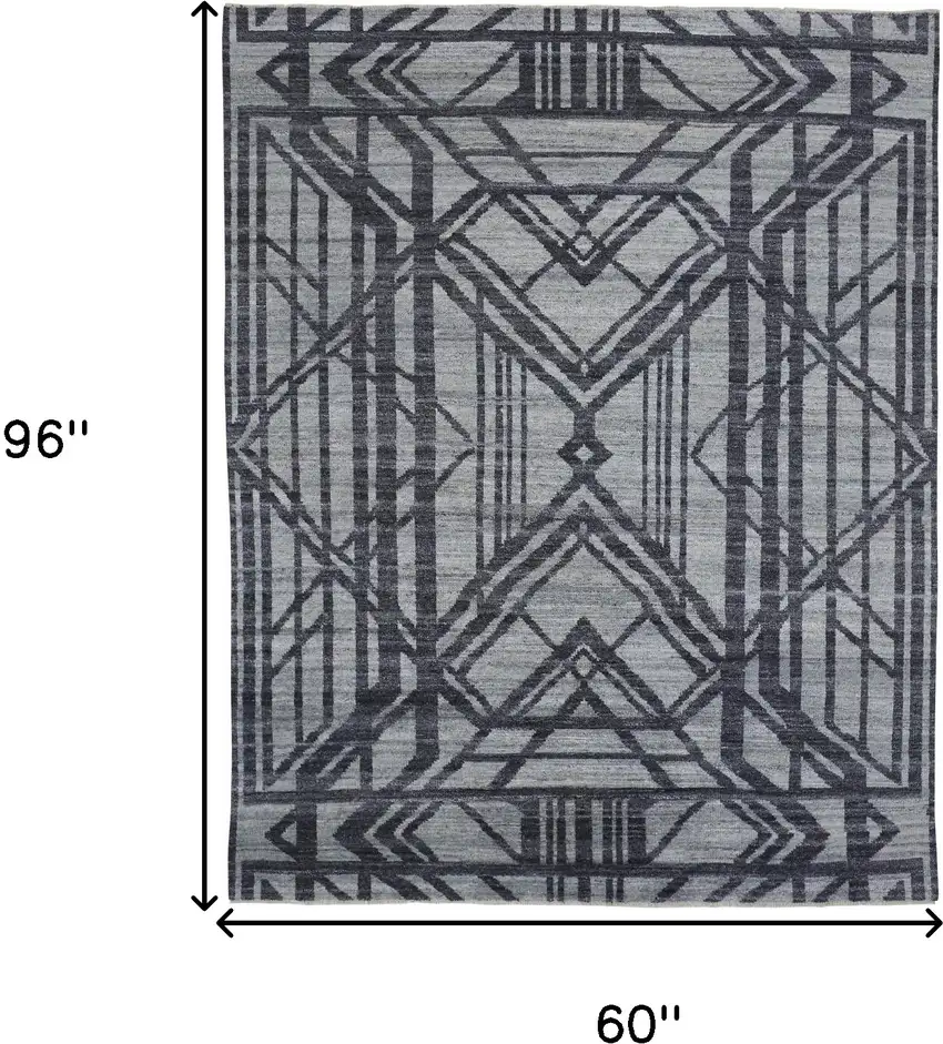 Gray Wool Geometric Hand Knotted Area Rug Photo 3
