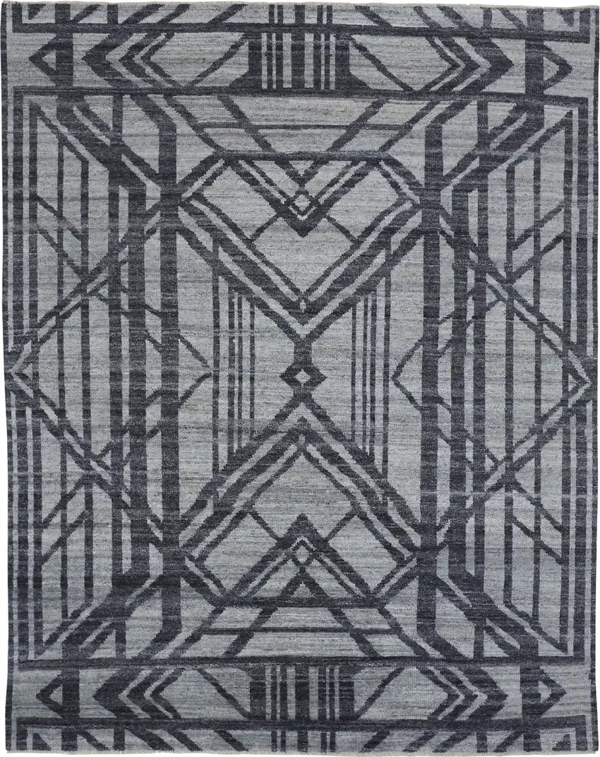 Gray Wool Geometric Hand Knotted Area Rug Photo 2