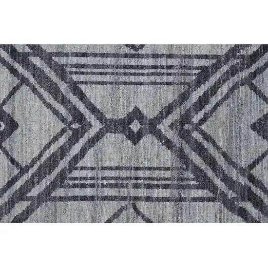 Gray And Blue Wool Geometric Hand Knotted Area Rug Photo 9