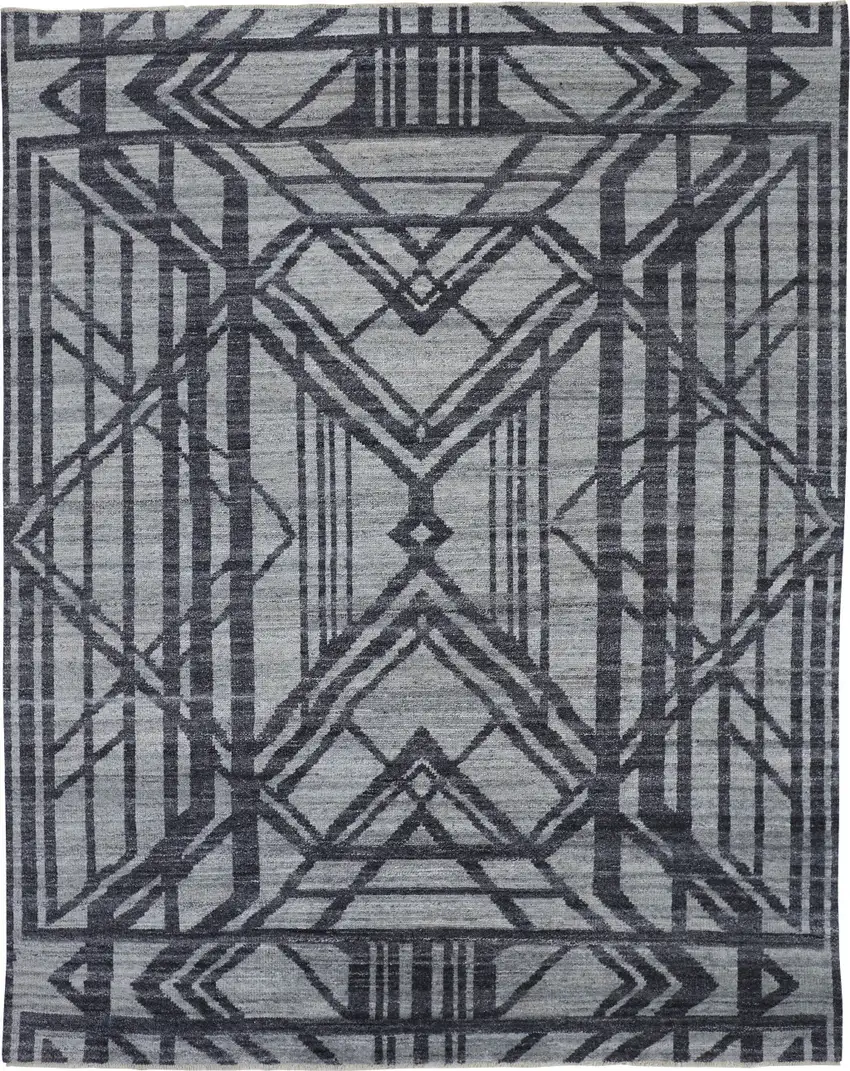 Gray Wool Geometric Hand Knotted Area Rug Photo 5