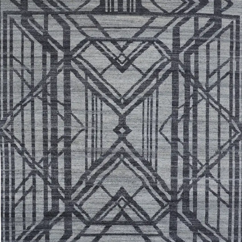 Gray Wool Geometric Hand Knotted Area Rug Photo 8