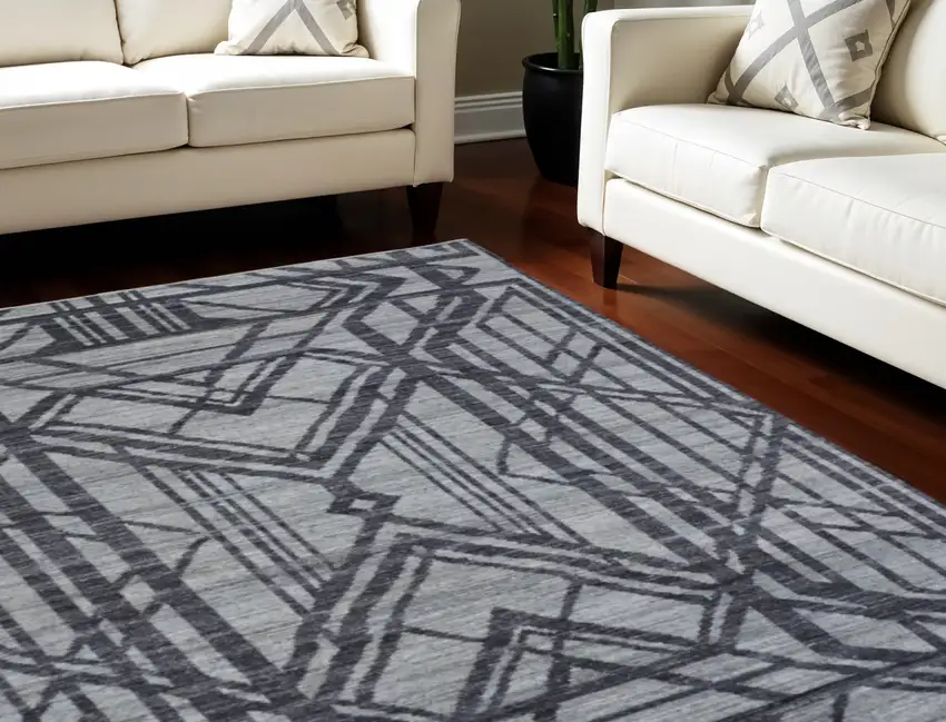 Gray Wool Geometric Hand Knotted Area Rug Photo 1