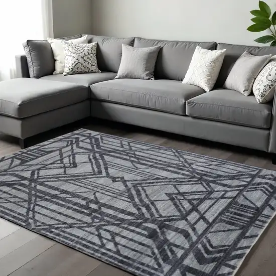 Gray And Blue Wool Geometric Hand Knotted Area Rug Photo 1