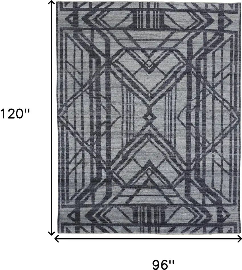 Gray Wool Geometric Hand Knotted Area Rug Photo 3