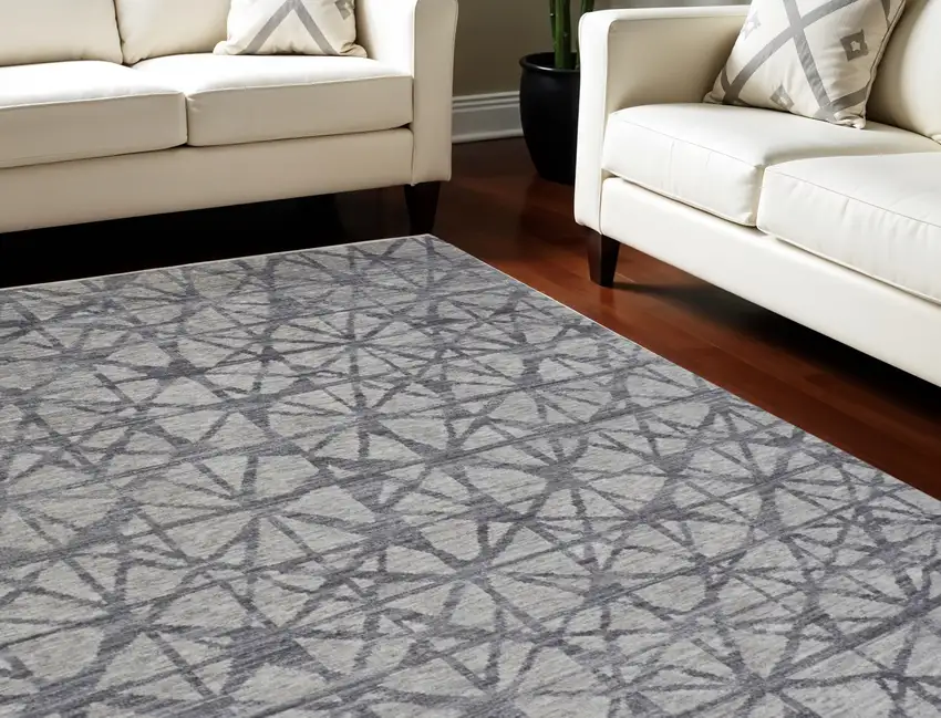 Gray Wool Geometric Hand Knotted Area Rug Photo 1