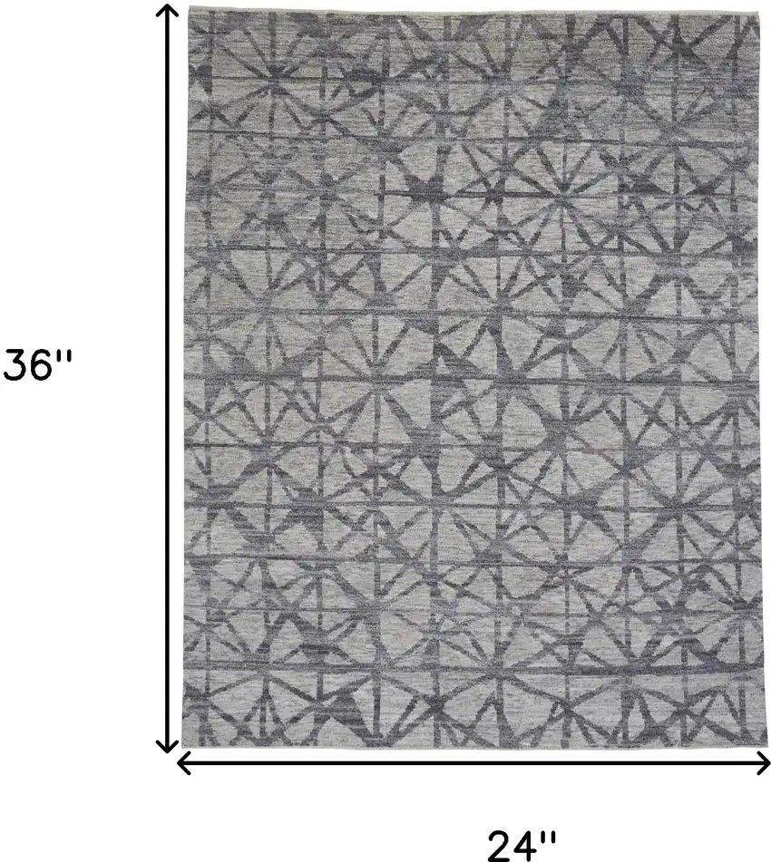 Gray Wool Geometric Hand Knotted Area Rug Photo 3