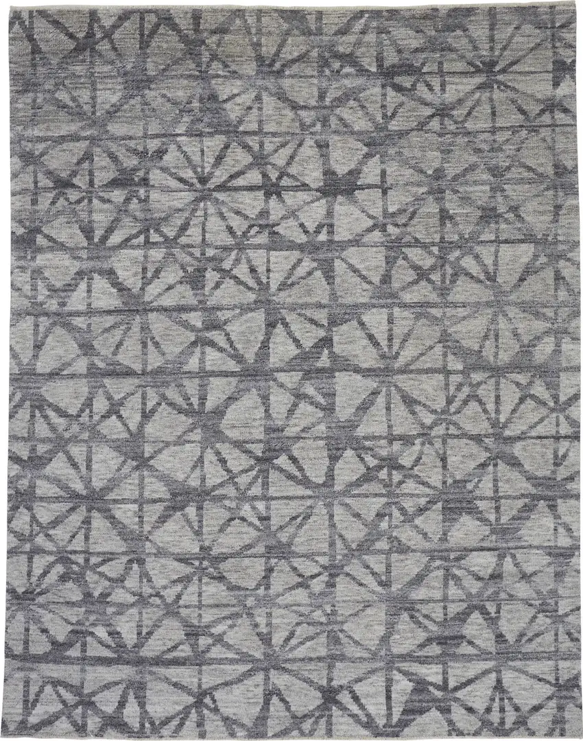 Gray Wool Geometric Hand Knotted Area Rug Photo 2
