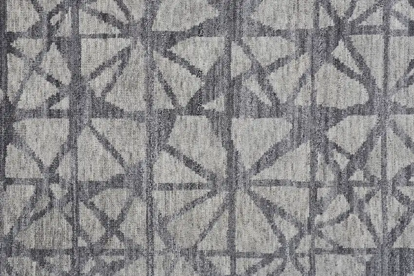Gray Wool Geometric Hand Knotted Distressed Area Rug Photo 9