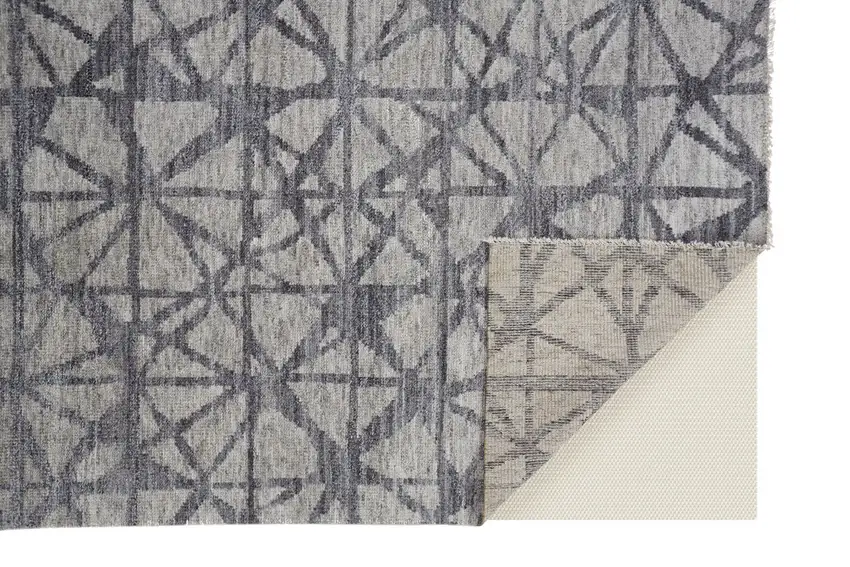 Gray Wool Geometric Hand Knotted Distressed Area Rug Photo 4