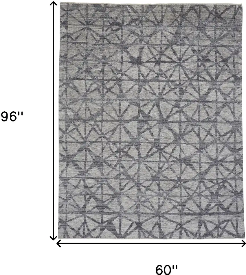 Gray Wool Geometric Hand Knotted Distressed Area Rug Photo 3