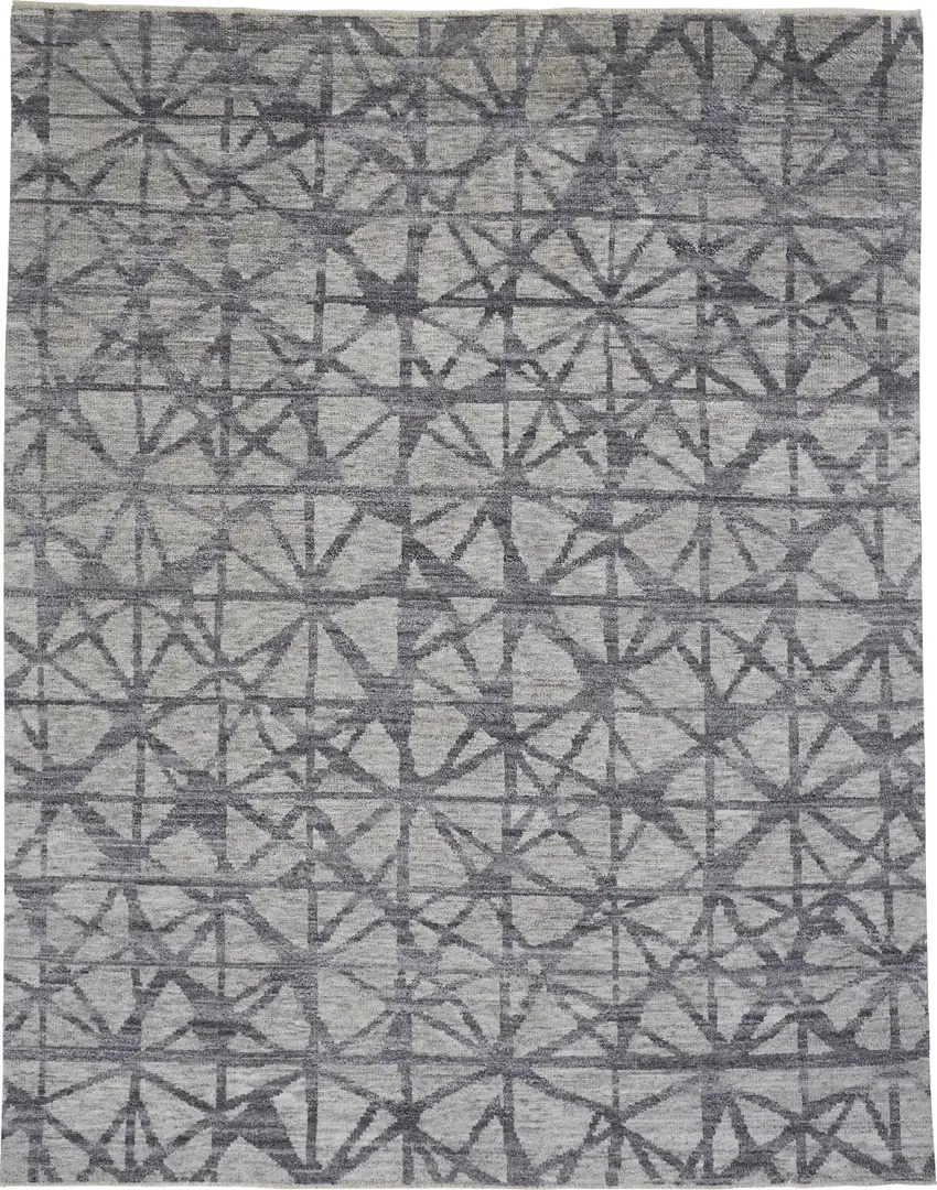 Gray Wool Geometric Hand Knotted Distressed Area Rug Photo 5
