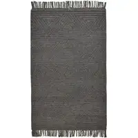 Photo of Gray Wool Geometric Hand Woven Area Rug With Fringe