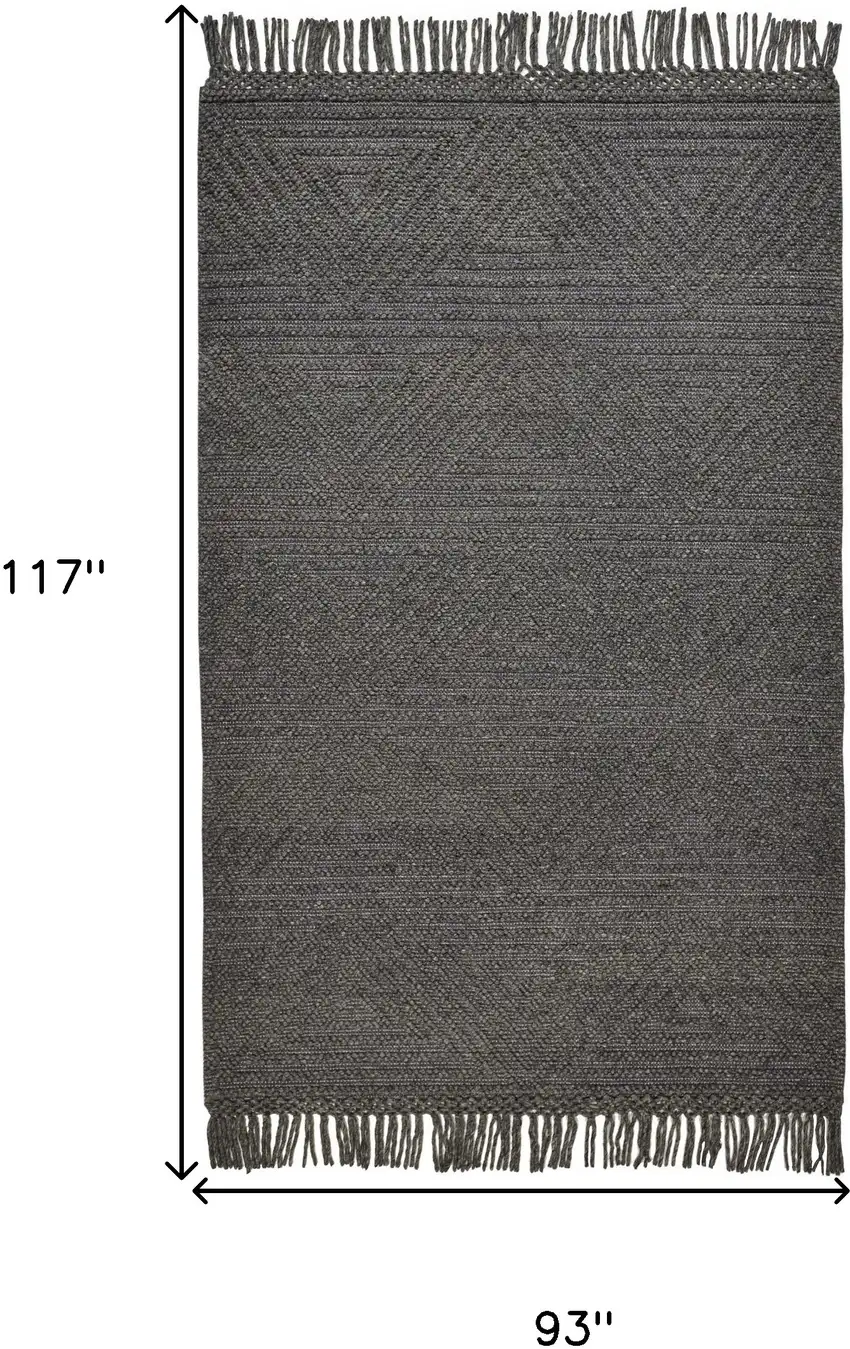 Gray Wool Geometric Hand Woven Area Rug With Fringe Photo 7