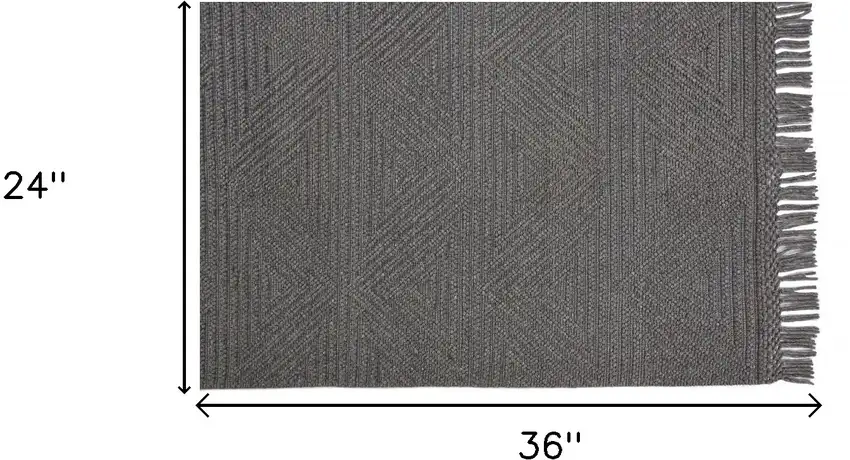 Gray Wool Geometric Hand Woven Area Rug With Fringe Photo 3