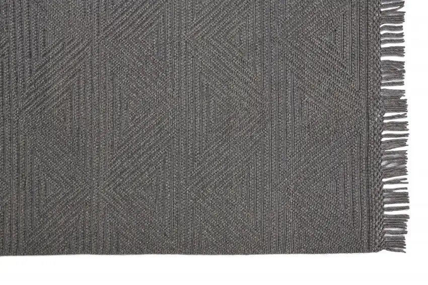 Gray Wool Geometric Hand Woven Area Rug With Fringe Photo 2