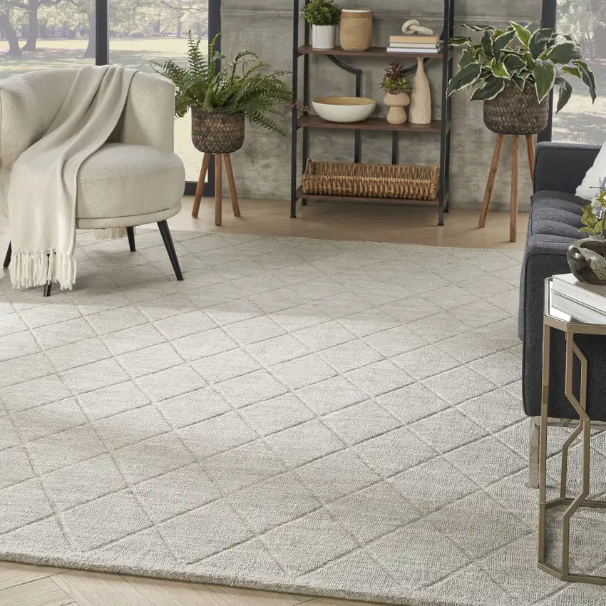 Gray Wool Geometric Hand Woven Area Rug Photo 4